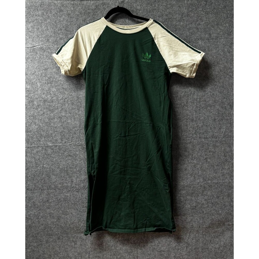 adidas Originals S Women’s Green Cream 3-Stripe Raglan Midi T-Shirt Dress